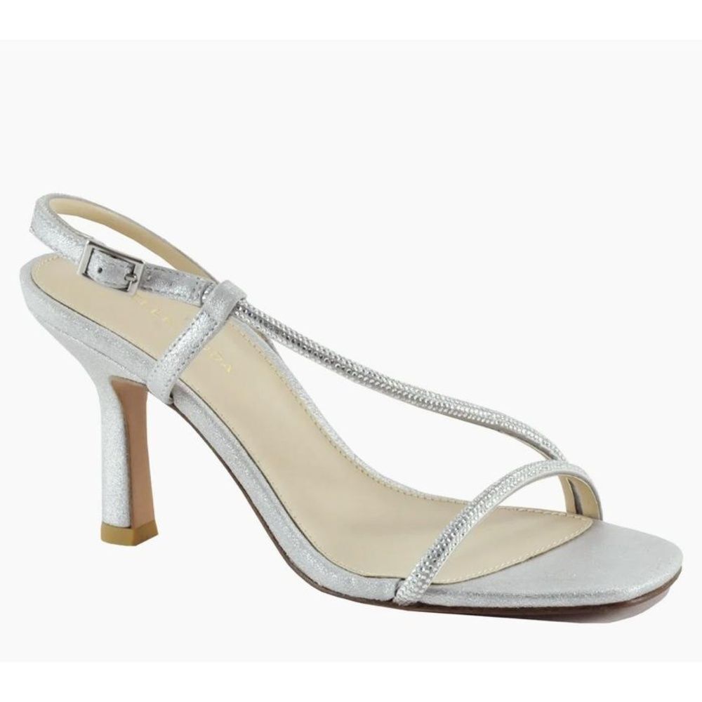 Pelle Moda Heeled Sandals 5.5 Stiletto Crystal Minimalist Formal Wedding Silver